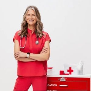 Figs Neon Red Rafaela Scrub Top